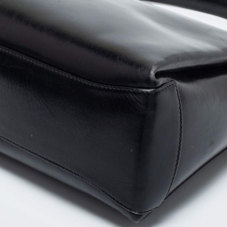 Pre Owned Gucci Black Leather Bamboo Top Handle Bag