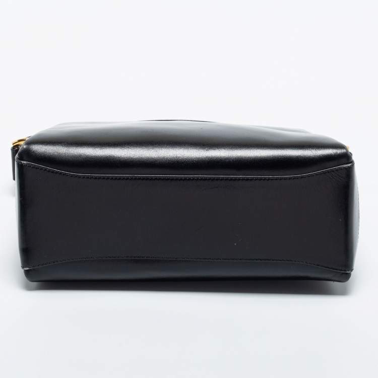 Pre Owned Gucci Black Leather Bamboo Top Handle Bag
