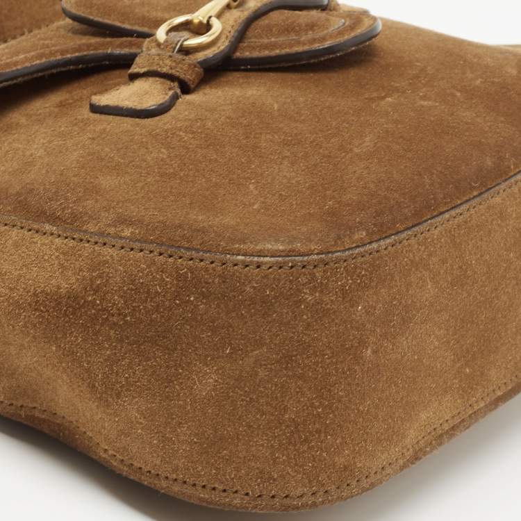 Pre Owned Gucci Brown Suede Horsebit Shoulder Bag