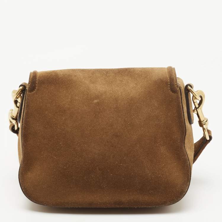 Pre Owned Gucci Brown Suede Horsebit Shoulder Bag