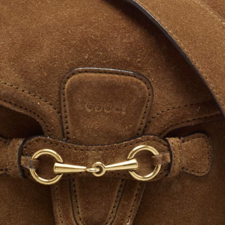 Pre Owned Gucci Brown Suede Horsebit Shoulder Bag