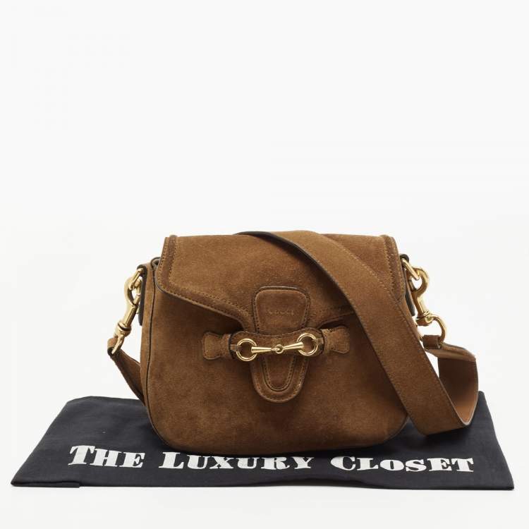 Pre Owned Gucci Brown Suede Horsebit Shoulder Bag