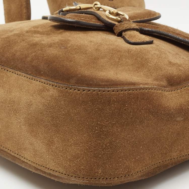 Pre Owned Gucci Brown Suede Horsebit Shoulder Bag