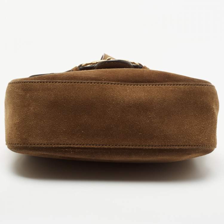 Pre Owned Gucci Brown Suede Horsebit Shoulder Bag