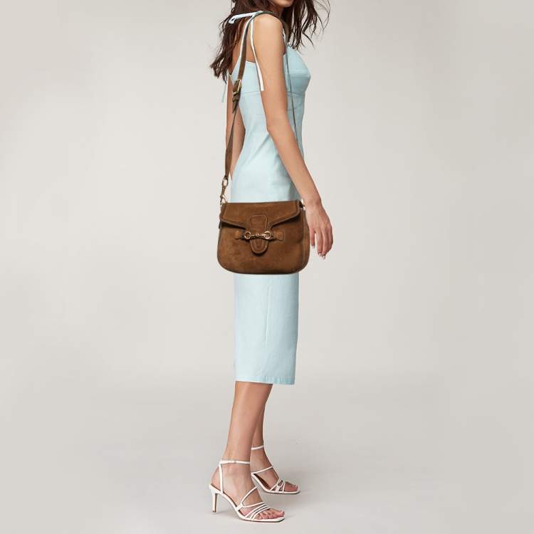 Pre Owned Gucci Brown Suede Horsebit Shoulder Bag