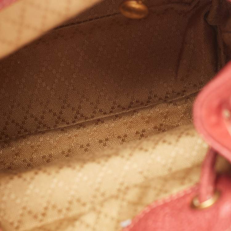 Pre Owned Gucci Red Leather and Suede Bamboo Backpack