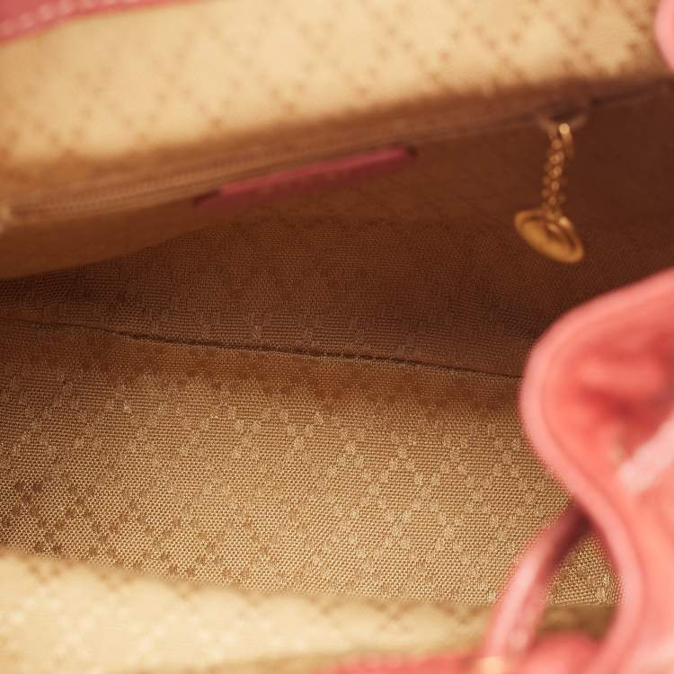 Pre Owned Gucci Red Leather and Suede Bamboo Backpack