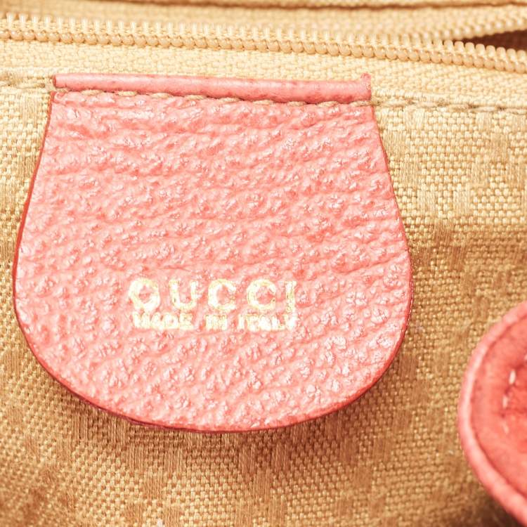 Pre Owned Gucci Red Leather and Suede Bamboo Backpack