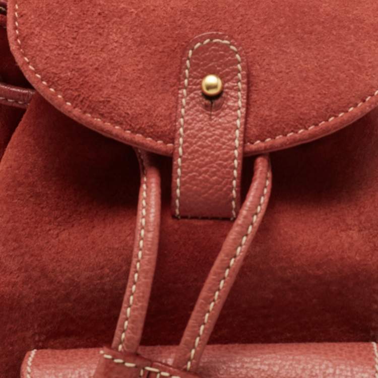 Pre Owned Gucci Red Leather and Suede Bamboo Backpack