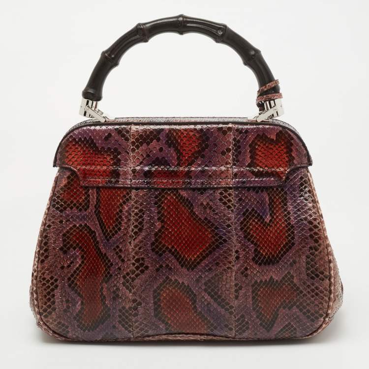 Pre Owned Gucci Multicolor Python Leather Lady Lock Top Handle Bag