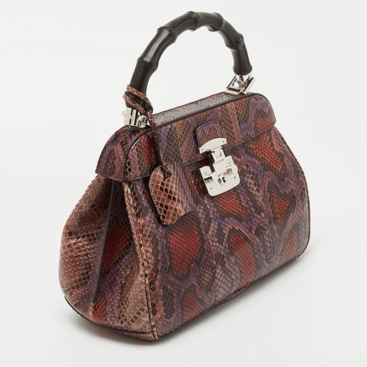 Pre Owned Gucci Multicolor Python Leather Lady Lock Top Handle Bag