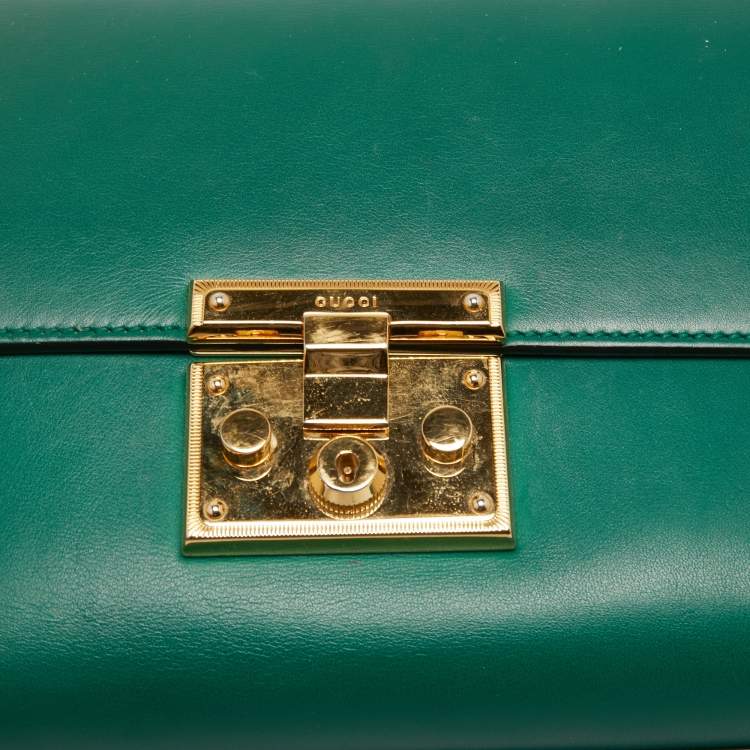 Pre Owned Gucci Green Leather Padlock Shoulder Bag