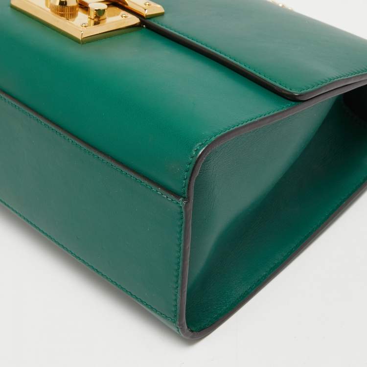 Pre Owned Gucci Green Leather Padlock Shoulder Bag