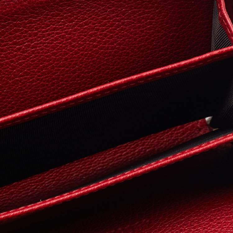 Pre Owned Gucci Red Leather Logo Print Zip Compact Wallet