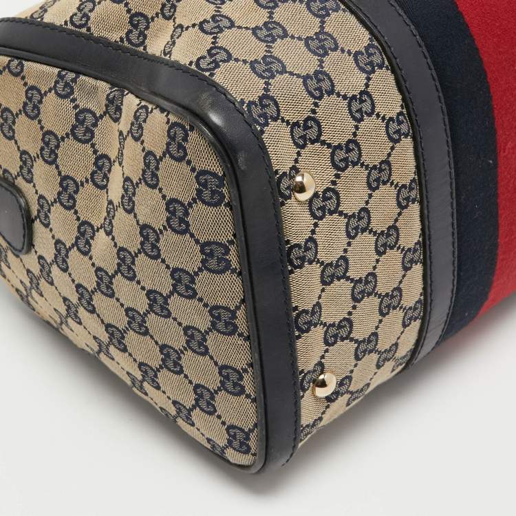 Pre Owned Gucci Beige/Blue GG Canvas Joy Web Boston Bag
