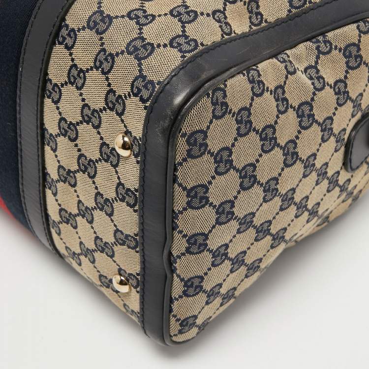 Pre Owned Gucci Beige/Blue GG Canvas Joy Web Boston Bag