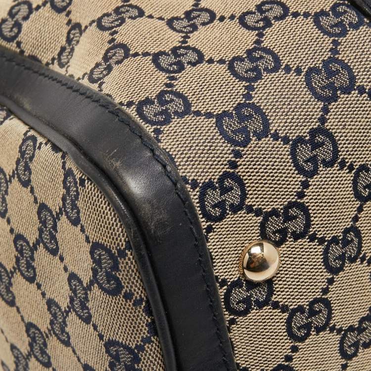 Pre Owned Gucci Beige/Blue GG Canvas Joy Web Boston Bag