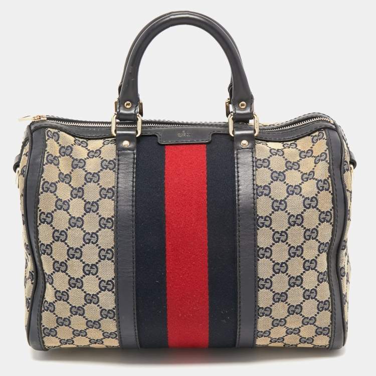 Pre Owned Gucci Beige/Blue GG Canvas Joy Web Boston Bag