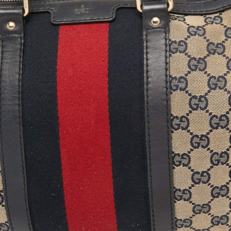 Pre Owned Gucci Beige/Blue GG Canvas Joy Web Boston Bag