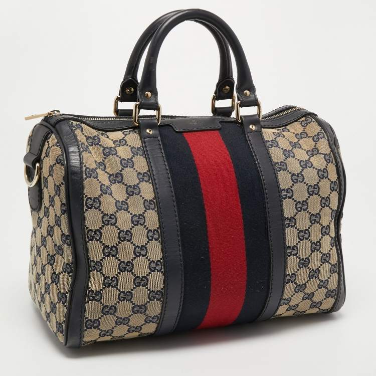 Pre Owned Gucci Beige/Blue GG Canvas Joy Web Boston Bag