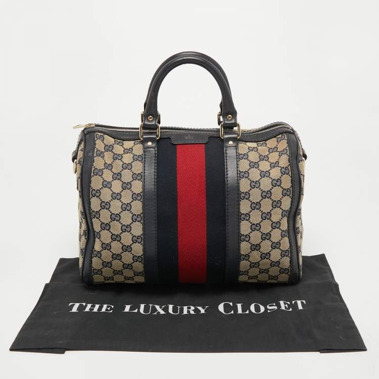 Pre Owned Gucci Beige/Blue GG Canvas Joy Web Boston Bag