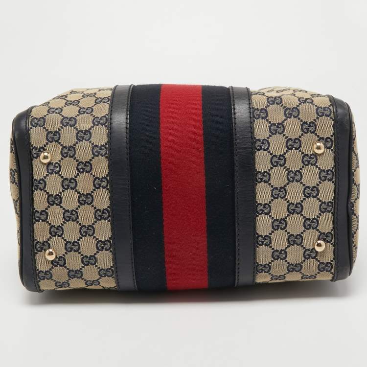 Pre Owned Gucci Beige/Blue GG Canvas Joy Web Boston Bag