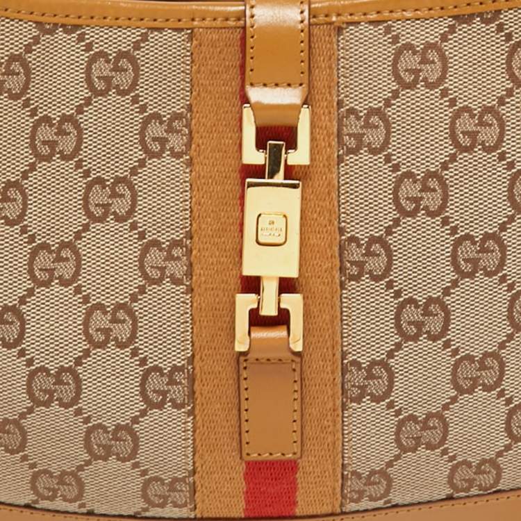 مملوكة مسبقًا Gucci Beige/Brown GG Canvas and Leather Small Jackie Hobo