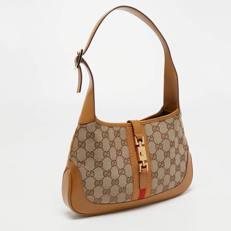 مملوكة مسبقًا Gucci Beige/Brown GG Canvas and Leather Small Jackie Hobo