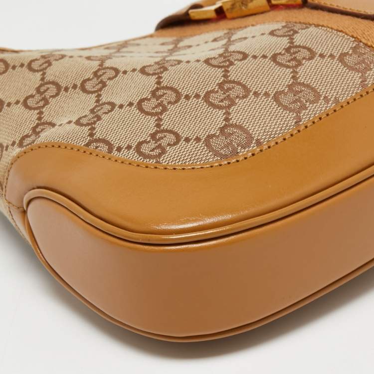 مملوكة مسبقًا Gucci Beige/Brown GG Canvas and Leather Small Jackie Hobo