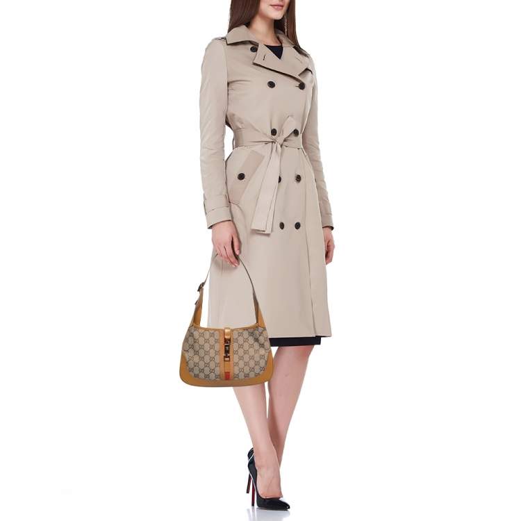مملوكة مسبقًا Gucci Beige/Brown GG Canvas and Leather Small Jackie Hobo