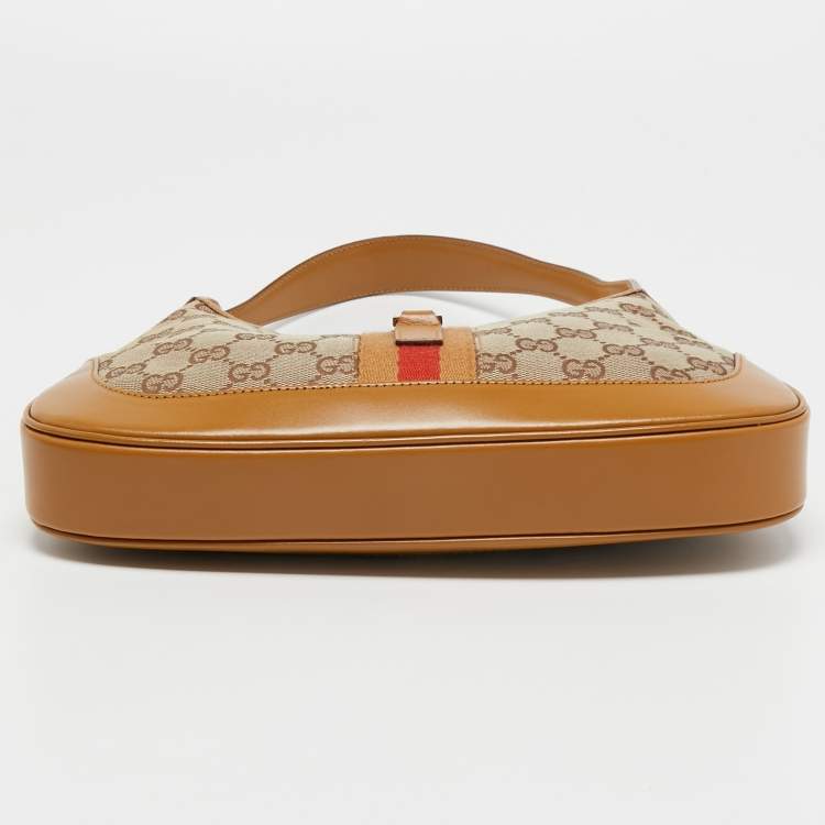 مملوكة مسبقًا Gucci Beige/Brown GG Canvas and Leather Small Jackie Hobo