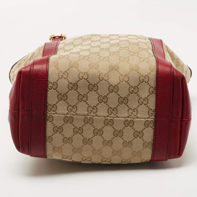 Pre Owned Gucci Beige/Red GG Canvas and Leather GG Interlocking Shopper Tote