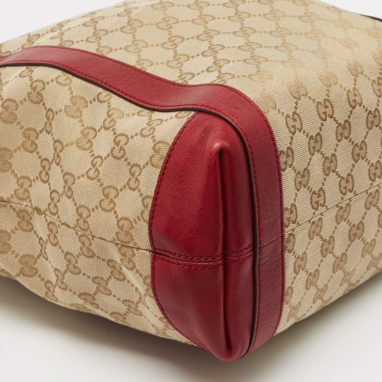 Pre Owned Gucci Beige/Red GG Canvas and Leather GG Interlocking Shopper Tote