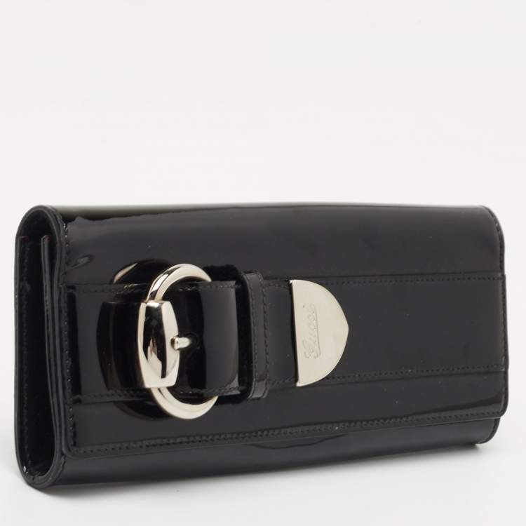 Pre Owned Gucci Black Patent Leather Romy Clutch