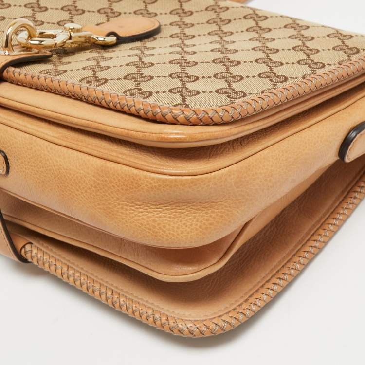 Pre Owned Gucci Beige/Brown GG Canvas and Leather Medium Marrakech Tassel Messenger Bag
