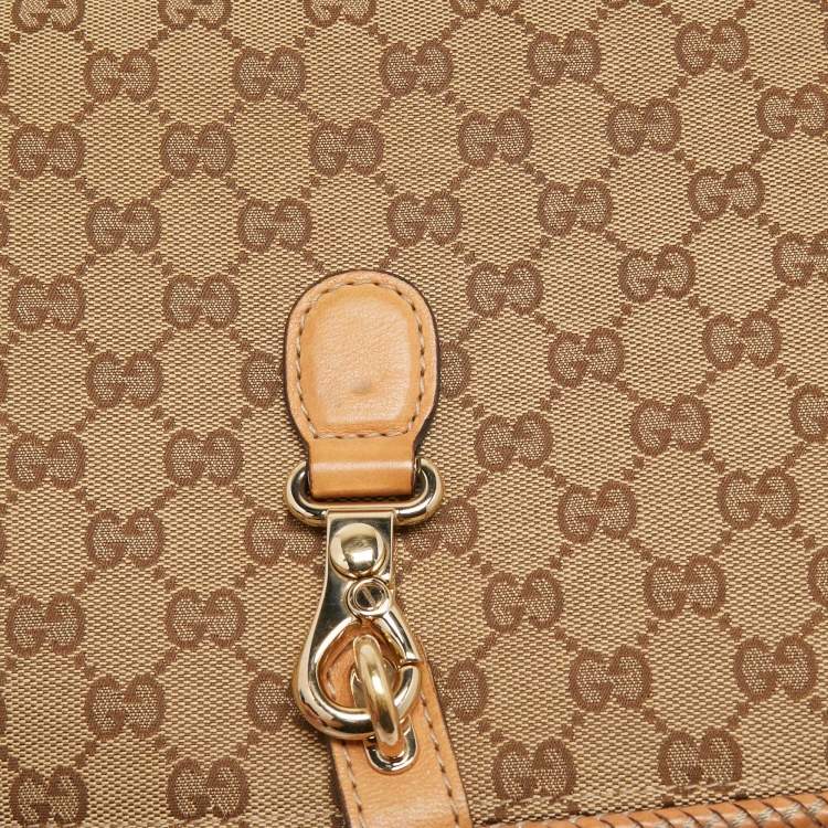 Pre Owned Gucci Beige/Brown GG Canvas and Leather Medium Marrakech Tassel Messenger Bag