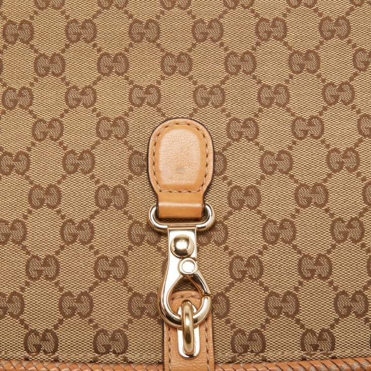 Pre Owned Gucci Beige/Brown GG Canvas and Leather Medium Marrakech Tassel Messenger Bag