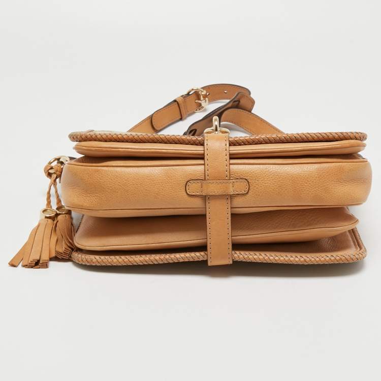 Pre Owned Gucci Beige/Brown GG Canvas and Leather Medium Marrakech Tassel Messenger Bag