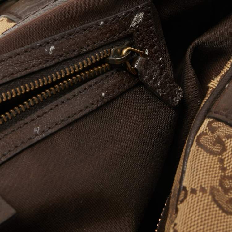 Pre Owned Gucci Beige/Brown Canvas and Leather Interlocking Boston Bag