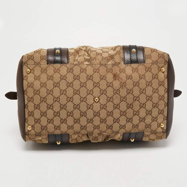 Pre Owned Gucci Beige/Brown Canvas and Leather Interlocking Boston Bag