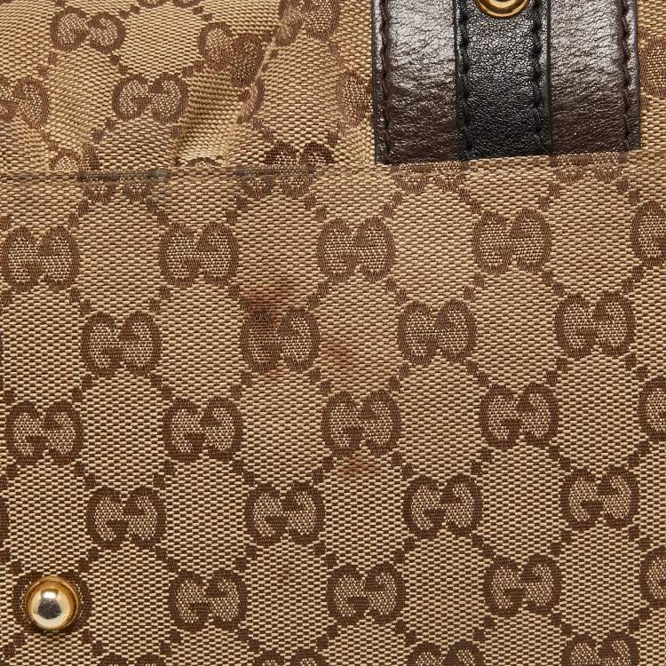 Pre Owned Gucci Beige/Brown Canvas and Leather Interlocking Boston Bag