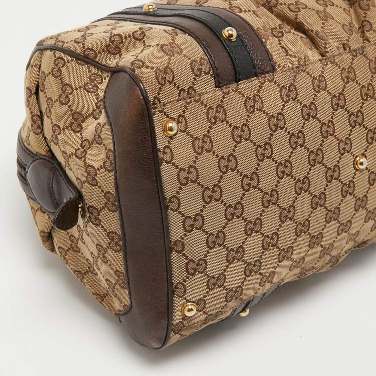 Pre Owned Gucci Beige/Brown Canvas and Leather Interlocking Boston Bag