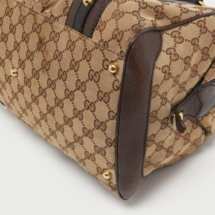 Pre Owned Gucci Beige/Brown Canvas and Leather Interlocking Boston Bag