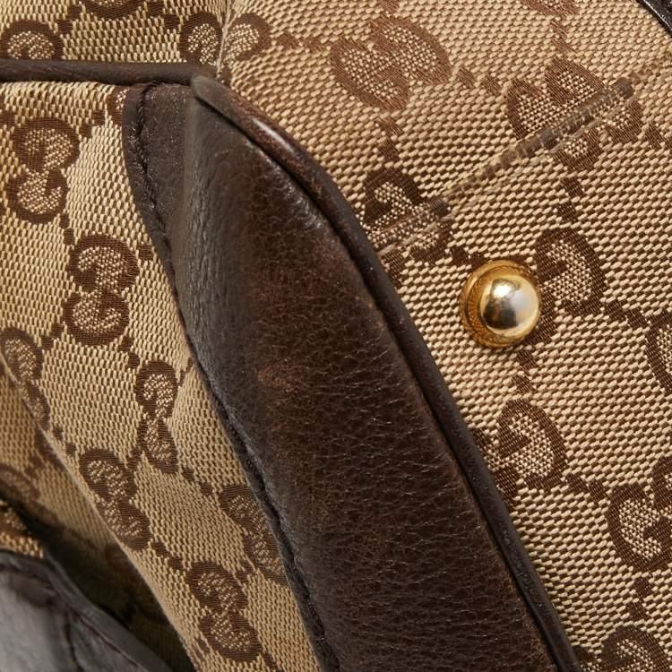 Pre Owned Gucci Beige/Brown Canvas and Leather Interlocking Boston Bag