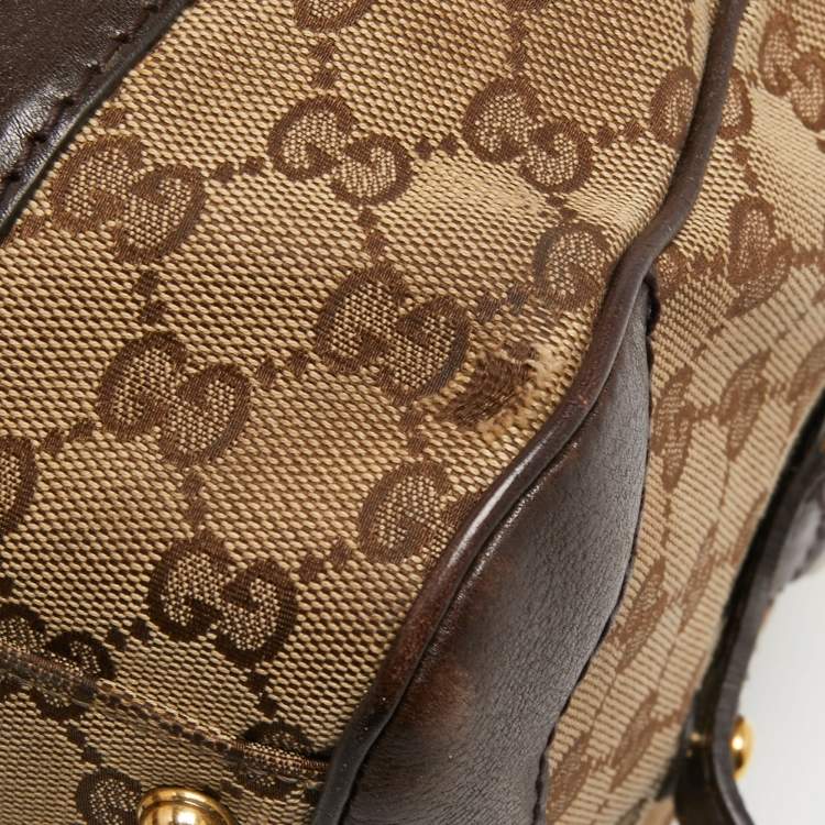 Pre Owned Gucci Beige/Brown Canvas and Leather Interlocking Boston Bag