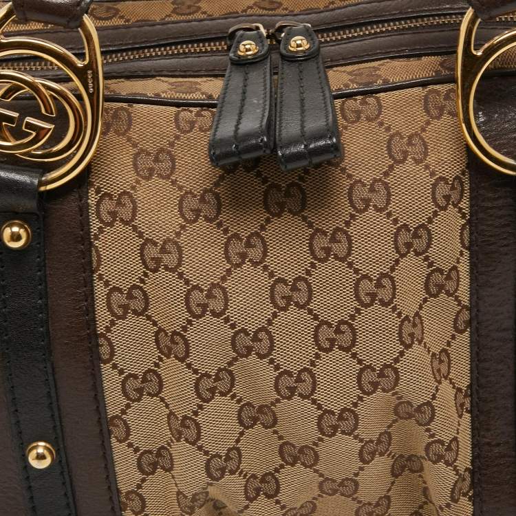 Pre Owned Gucci Beige/Brown Canvas and Leather Interlocking Boston Bag