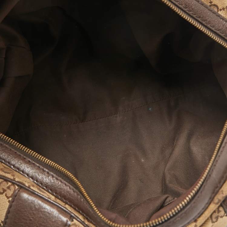 Pre Owned Gucci Beige/Brown Canvas and Leather Interlocking Boston Bag