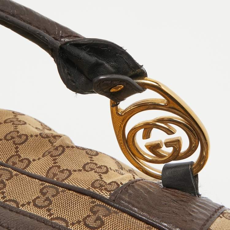 Pre Owned Gucci Beige/Brown Canvas and Leather Interlocking Boston Bag