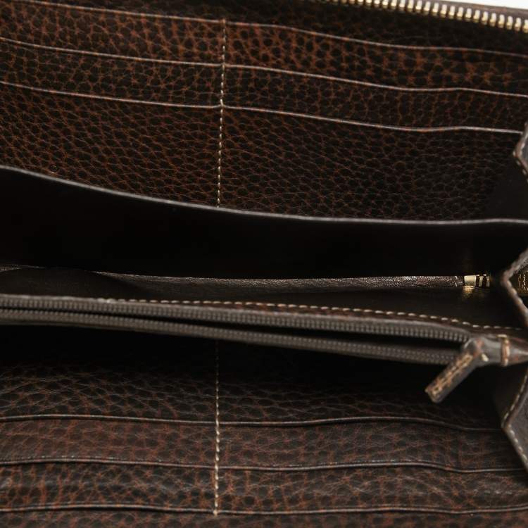 Pre Owned Gucci Beige/Brown GG Canvas and Leather Bamboo Tassel Zip Around Wallet