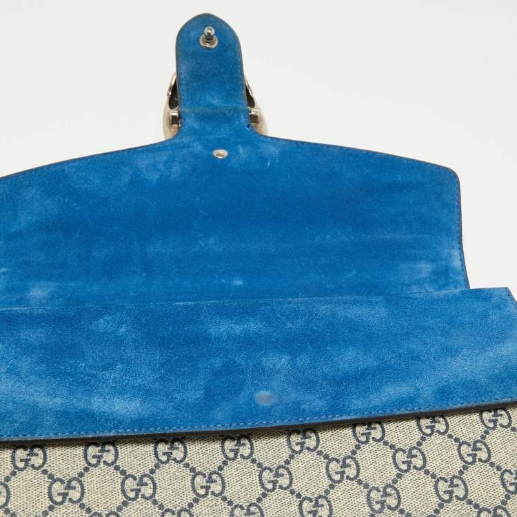 Pre Owned Gucci Blue/Beige GG Supreme Canvas and Suede Small Dionysus Blooms Shoulder Bag